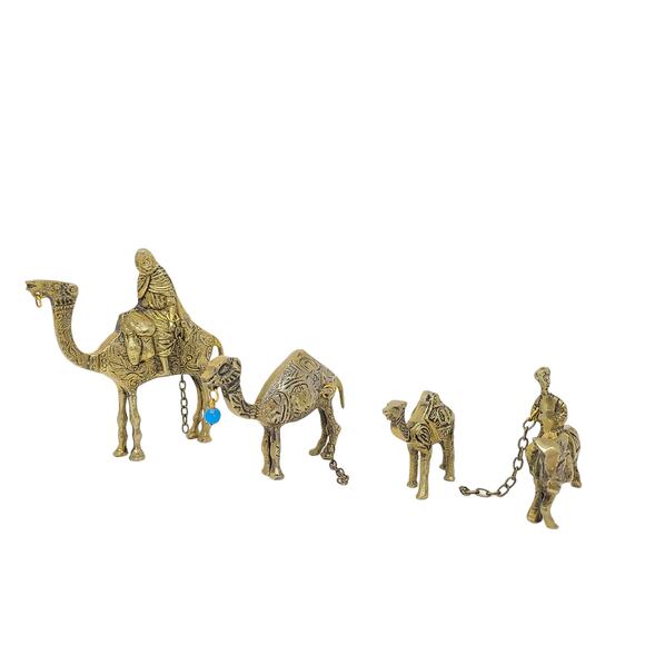 Vintage Brass Camels Donkey Tabletop Trinkets Desert Decorative Figures - Picture 1 of 7